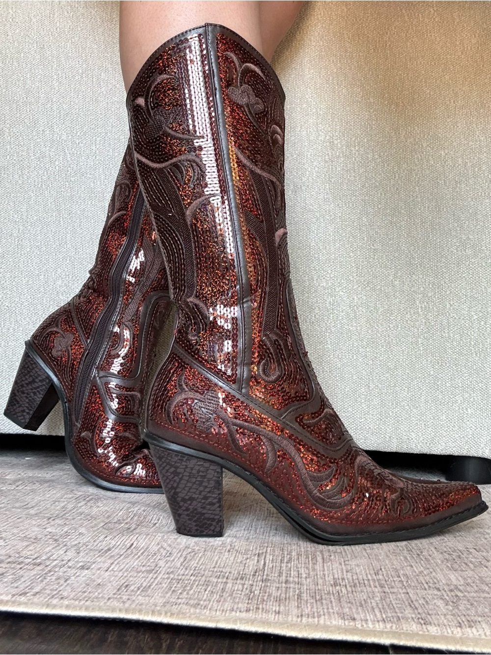 Helen’s Heart- Bronze Metallic Embossed Western Heeled Boots